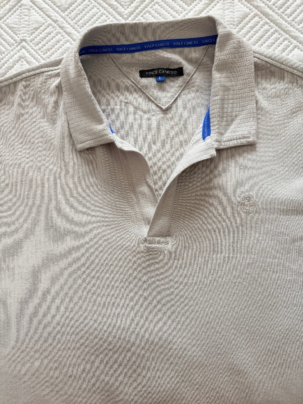 Vince Camuto Men's 100% Cotton Ribbed Johnny Collar Polo Shirt Gray Size L